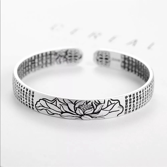 Lotus Heart Sutra unisex silver bracelet - Picture 6 of 7